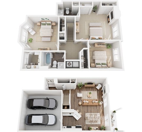 Floor plan for 3 beds, 2.5 baths, 1481 sqft